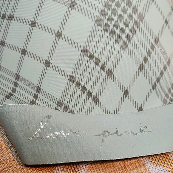 Victorias Secret NWOT Padded Sage Green Plaid & Hot Pink Adjustable Bra 36DD - Picture 4 of 7